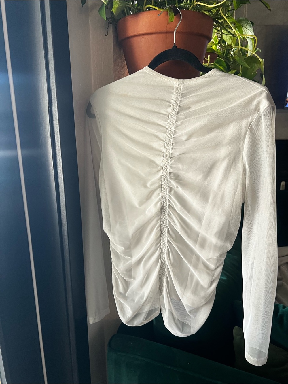 DKNY light gray Ruched Long-Sleeve Top